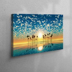 Bridesmaid Gifts, Kitchen Decor Art, 3D Canvas, Personalized Baby Gift, Sunrise on the Beach Canvas Gift, Coastal Wall A