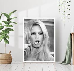 Brigitte Bardot Brushing Teeth Canvas Black and White Retro Vintage Classic Iconic Fashion Photography Canvas Framed Pri