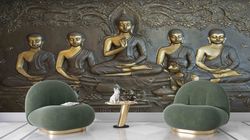 Buddha Statue Print, Meditation Wallpaper, Buddha Statute Wall Paper, Buddga Sculpture Mural, Gold Wallpaper, Buddhist G