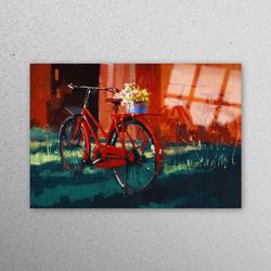 wall art, wall decor, mural art, vintage bike painting, modern wall decor, bike lover gift glass, bicycle glass art, bik
