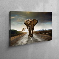 wall decor, canvas home decor, canvas wall art, big elephant canvas, elephant canvas gift, elephant on way canvas print,