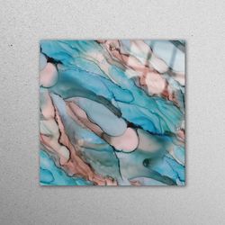 Wall Decoration, Tempered Glass, Glass Printing, Blue Marble Wall Art, Luxury Marble Glass Wall Art, Abstract Marble Gla
