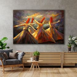 Whirling Dervish Show Mevlana Oil Paint Effect Decor Roll Up Canvas, Stretched Canvas Art, Framed Wall Art Painting