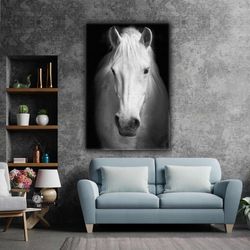 White Horse Nobility Animal Roll Up Canvas, Stretched Canvas Art, Framed Wall Art Painting