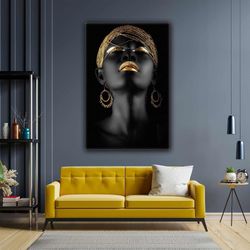 Women's Gold Jewelry with Gold Earrings Roll Up Canvas, Stretched Canvas Art, Framed Wall Art Painting