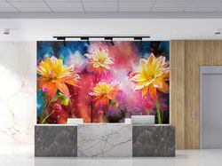 yellow flower painting, colorful flower wall painting, botanical wallpaper, abstract wall canvas, flower wall decor, flo