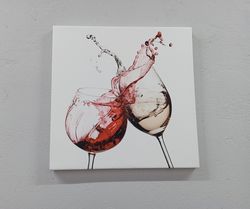 Red And White Wine Splash Artwork, WINE Glasses Wall Art, Modern Art Canvas, Kitchen Wall Decor, Gift For The Home, Fram