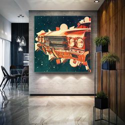 retro wall art, car wall art, red car canvas art, classic car wall art, roll up canvas, stretched canvas art, framed wal