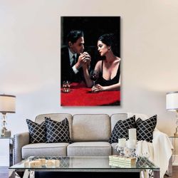 Romantic Couple Sitting Red Table Love Love Roll Up Canvas, Stretched Canvas Art, Framed Wall Art Painting