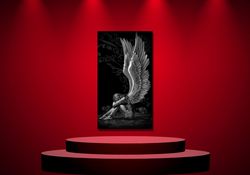 Silver Angel Canvas Print Art, Angel Wing Painting, 3D Wall Art, Wing Canvas, Modern Wall Art, House Gift Ideas, Bedroom