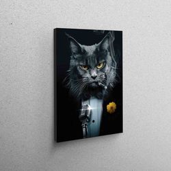 singer cat wall art, cat canvas, modern canvas, animal wall decor, personalized gift, decor canvas, 3d canvas, framed ca