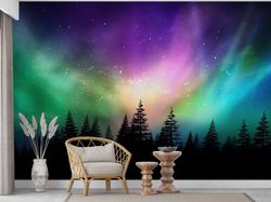 space wall canvas, aurora borealis wall art, starry sky wall print, cosmos wall art, sky wallpaper, aurora light wall ar