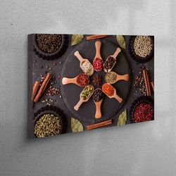 spices canvas art, colorful wall art, kitchen canvas, modern canvas print, gift for the home, wall hanging canvas, frame