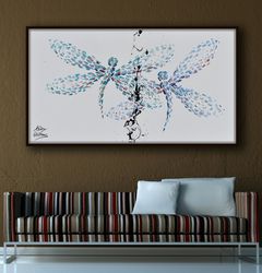 dragonflies 55 beautiful painting of two dragonflies together, relaxing colors, thick oil layers, modern contemporary lo