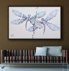 large dragonfly 55 beautiful painting of two dragonflies together, relaxing colors, thick oil layers, modern looks, by k