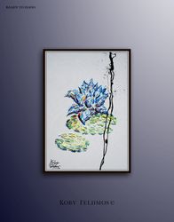Lotus Flower painting 40 - Original oil painting on canvas, Art nouveau Style, Ready to Hang, Handmade by Koby Feldmos