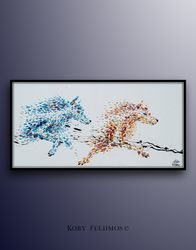 Painting 55 Wolf Painting Beautiful warm and cold colored wolfs running Animal Abstract Painting , Original l painting B
