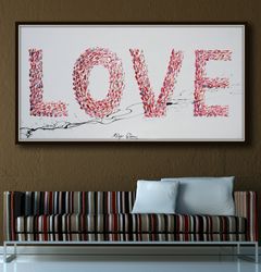painting love painting 40, romantic gift, valentine wedding gift, love word, blue relaxing colors, amazing above bed, by