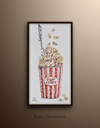 Popcorn POP ART 55 movie room Cinema Pop art style contemporary oil painting, food, Pop corn, gift idea handmade by Koby