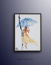 woman with umbrella 30 hot and cold tones, beautiful texture, relaxing colors, black splash, by koby feldmos