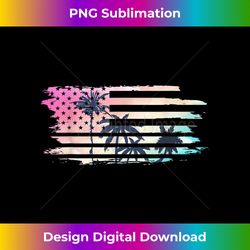 Vintage Tropical Summer holiday and USA flag Beach Palm tree - Signature Sublimation PNG File