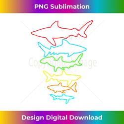 Sharks Color Silhouette Outline Graphic Design Adult & Kids - Modern Sublimation PNG File