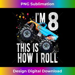 8 Year Old 8th Birthday Boy Monster Truck Car T - Vintage Sublimation PNG Download