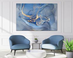 Abstract marble wall art prints Marble wall decor Blue gold Abstract painting Marble print Modern wall art Living room