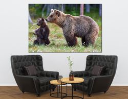 Bears wall art prints Bear Family print Nursery wall art Brown Bear and Cubs canvas wall art Baby Bear Animal print Kids