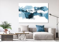 Blue white Abstract canvas wall art Abstract Extra Large wall art Marble Wave print Living room decor Blue canvas Modern