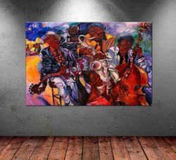 Jazz print Black Jazz Band on Canvas Music wall art African American Art Saxophone Music art prints Large canvas wall ar