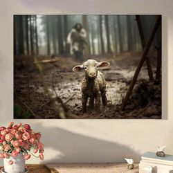 Jesus Running After a Lost Lamb Jesus Lamb of God Canvas Wall Art Canvas Picture Jesus Crist Poster God Canvas Prints Je