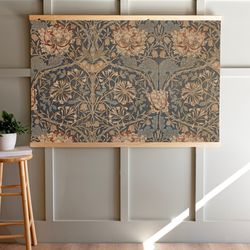 Large Canvas Print Of Botanical Textile Tapestry  Large Blue Textile Print Tapestry  Vintage Textile Art  Textile Wall A