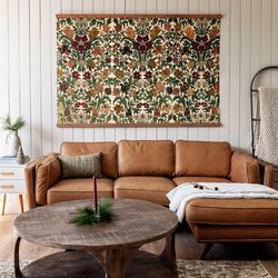 Large Vintage William Morris Inspired Christmas Botanical Textile  Holiday Vintage Art WallTapestry  Large Living Room C