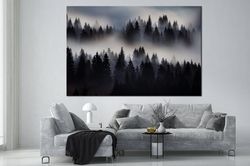 Misty Forest wall art Pine Trees Forest canvas print Foggy landscape wall art Nature wall art prints Misty Large wall ar