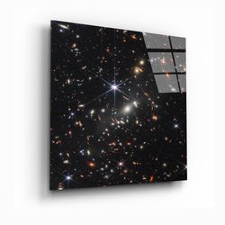 NASA First Deep Field Glass Wall Art, James Webb Space Telescope First Images, Space art, Cosmic Cliffs, Large Tempered