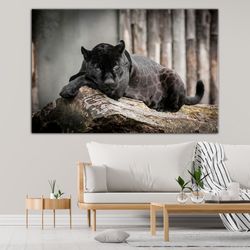 Panther Canvas Wall Art, Animal Print, Black White Panther Blue Eyes, Wildlife Art, Extra Large Wall Art, Living Room De
