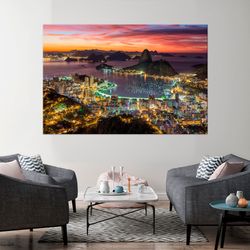 Rio de Janeiro print City skyline wall art Sunset landscape print Rio de Janeiro Large canvas art Living room wall art