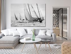 Sailing Regatta Canvas wall art Yacht wall decor Black White Sailboats art Sailing Ship Modern wall art Sport painting