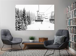 Ski Lift canvas print Skiing art Winter Mountain art print Ski canvas art Landscape wall art Living room decor Ski gifts
