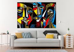 Surreal Colored Faces Abstract canvas print Abstract Face Surreal art print Trendy wall art Colorful Large canvas art