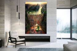 Surreal Library canvas wall art Book Dam Home Library decor Surreal art print Library wall art Living room decor
