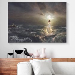 Watching Over Jesus On Water Jesus Christ Wall Art Canvas Picture Jesus Home Decor God Canvas Prints Jesus Canvas Art Ch