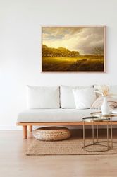 Vintage Field French Countryside Road Farmhouse Spring Landscape Painting Retro House Wall Art Decor Canvas Frame Printe