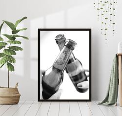 Drinking Beer Black and White Vintage Wall Art Cheers Bottles Beer Lover Canvas Framed Bar Poster Printed Wall Art Trend
