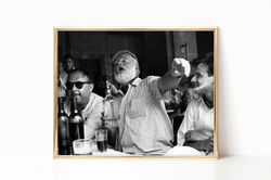 Ernest Hemingway Print Black and White Retro Fashion Vintage Famous Writer Photography Canvas Framed Poster Printed Bar
