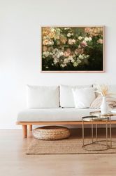 Garden of Roses Flowers Spring Landscape Canvas Print Poster Frame Painting Room Wall Art Summer Farmhouse Country Decor