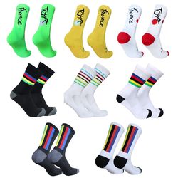 8 pair  Cycling Socks Men Women Champion Colorful Stripes Sports Breathable Compression Bike Socks Calcetines Ciclismo