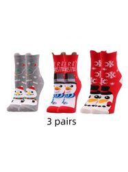 3 pairs of autumn and winter women's cartoon Christmas socks, medium tube socks, three-dimensional ear socks