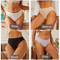 2PCS/Set Women's Panties Seamless Underwear Silk Solid Color Panties High Waist Underpants Girls Invisible Briefs Sexy L
